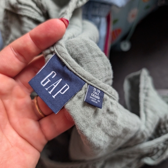 GAP Sage Green 100% Cotton Dress Tiered Ruffle Sleeve XL Tall Sleeveless - Picture 4 of 5